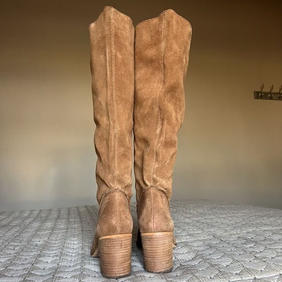 Frye & Co Phoebe Camel Suede Slouch Block Heel Tall Boots Women 11 M Classic - Picture 7 of 16